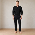 Men's Oversized Knit Cardigan - Spread Collar Button-Front Sweater - Black