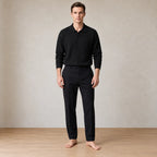 Men's Oversized Knit Cardigan - Spread Collar Button-Front Sweater - Black