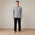 Men's Oversized Knit Cardigan - Spread Collar Button-Front Sweater - Gray