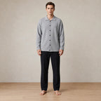 Men's Oversized Knit Cardigan - Spread Collar Button-Front Sweater - Gray