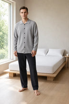 Men's Oversized Knit Cardigan - Spread Collar Button-Front Sweater - Gray