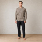 Men's Oversized Knit Cardigan - Spread Collar Button-Front Sweater - Taupe