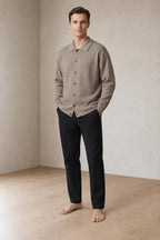 Men's Oversized Knit Cardigan - Spread Collar Button-Front Sweater - Taupe