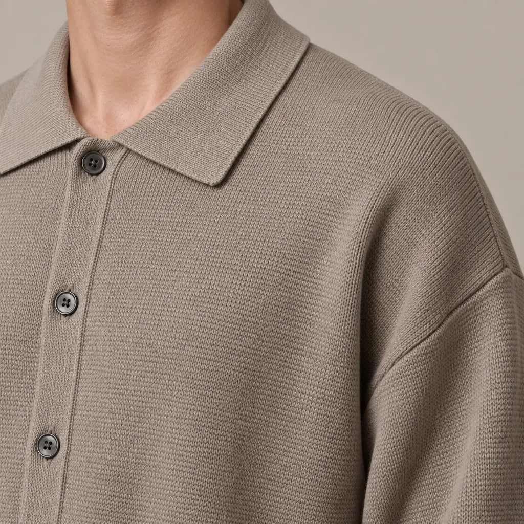 Men's Oversized Knit Cardigan - Spread Collar Button-Front Sweater - Taupe