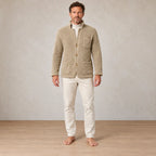 Men's Chunky Knit Cardigan - Stand Collar Button-Front Sweater with Pockets - Beige