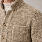 Men's Chunky Knit Cardigan - Stand Collar Button-Front Sweater with Pockets - Beige