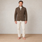 Men's Chunky Knit Cardigan - Stand Collar Button-Front Sweater with Pockets - Brown