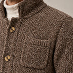 Men's Chunky Knit Cardigan - Stand Collar Button-Front Sweater with Pockets - Brown