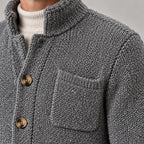 Men's Chunky Knit Cardigan - Stand Collar Button-Front Sweater with Pockets - Gray