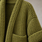 Women's Chunky Knit Cardigan - Oversized Open-Front Long Sweater with Pockets - Moss Green