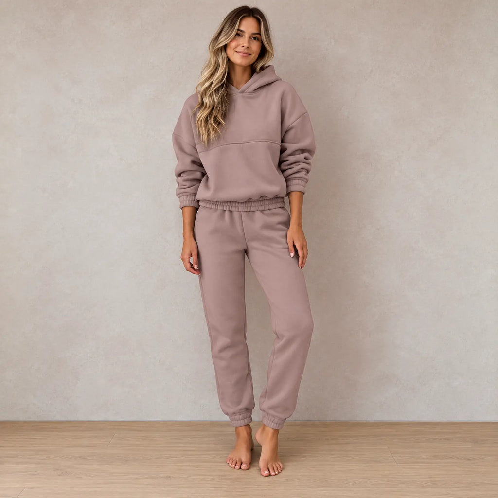 Lounge Set - Women's Oversized Hoodie & Tapered Joggers - Mocha