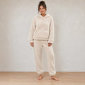 Lounge Set - Women's Teddy Hoodie & Straight-Leg Pants - Beige