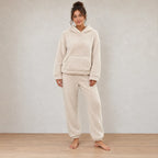 Lounge Set - Women's Teddy Hoodie & Straight-Leg Pants - Beige