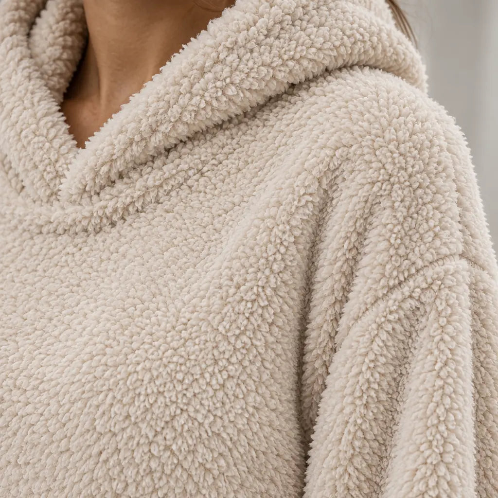 Lounge Set - Women's Teddy Hoodie & Straight-Leg Pants - Beige