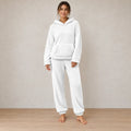 Lounge Set - Women's Teddy Hoodie & Straight-Leg Pants - White