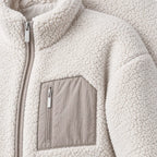 Women's Teddy Jacket - Relaxed Zip-Up Jacket with Contrast Chest Pocket - Cream/Beige