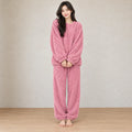 Lounge Set - Women's Plush Cable-Texture Crewneck Pullover & Pants - Rose