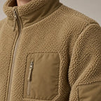 Men's Sherpa Jacket - Full-Zip Teddy Jacket with Contrast Sleeves - Khaki