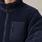 Men's Sherpa Jacket - Full-Zip Teddy Jacket with Contrast Sleeves - Navy