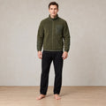 Men's Sherpa Jacket - Full-Zip Teddy Jacket with Contrast Sleeves - Olive