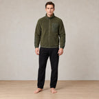 Men's Sherpa Jacket - Full-Zip Teddy Jacket with Contrast Sleeves - Olive