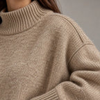 Lounge Set - Women's Chunky Knit Turtleneck Sweater & Wide-Leg Pants - Oatmeal