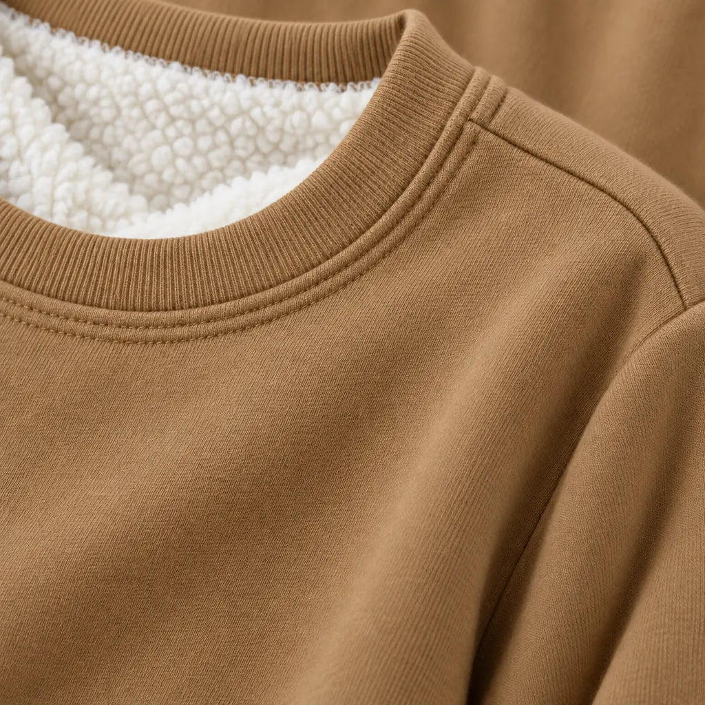 Lounge Set - Women's Sherpa-Lined Crewneck Sweatshirt & Joggers - Camel