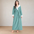 Women's Sherpa Robe - Hooded Ankle Length Textured Plush - Green