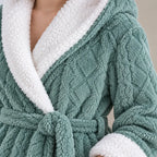 Women's Sherpa Robe - Hooded Ankle Length Textured Plush - Green