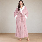 Women's Sherpa Robe - Hooded Ankle Length Textured Plush - Pink