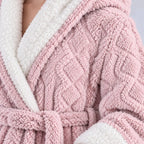 Women's Sherpa Robe - Hooded Ankle Length Textured Plush - Pink