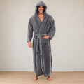Men's Plush Robe - Hooded Ankle Length Shawl Collar with Pockets - Gray