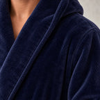 Men's Plush Robe - Hooded Ankle Length Shawl Collar with Pockets - Navy