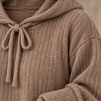 Women's Pajama Set - Hooded Ribbed Knit Top & Wide Leg Pants - Brown