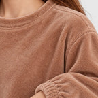 Women's Pajama Set - Plush Crewneck Long Sleeve Top & Jogger Pants - Brown