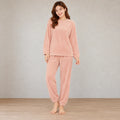Women's Pajama Set - Plush Crewneck Long Sleeve Top & Jogger Pants - Pink