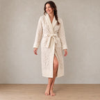 Women's Plush Robe - Cable Texture Shawl Collar Belted with Pockets - Beige