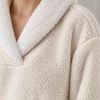 Women's Pajama Set - Sherpa Shawl Collar V-Neck Top & Pants - Apricot