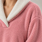 Women's Pajama Set - Sherpa Shawl Collar V-Neck Top & Pants - Pink