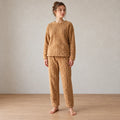 Women's Pajama Set - Cable Texture Plush Crewneck Top & Pants - Camel