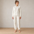 Women's Pajama Set - Cable Texture Plush Crewneck Top & Pants - White