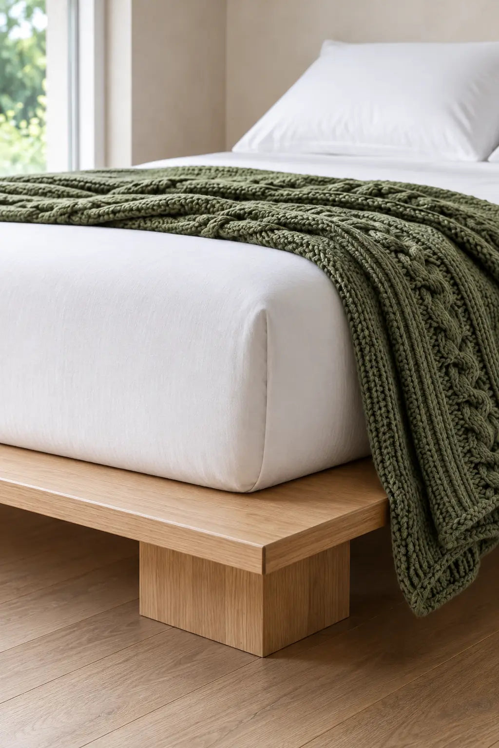 Throw Blanket - Chunky Cable Knit Throw - Army Green