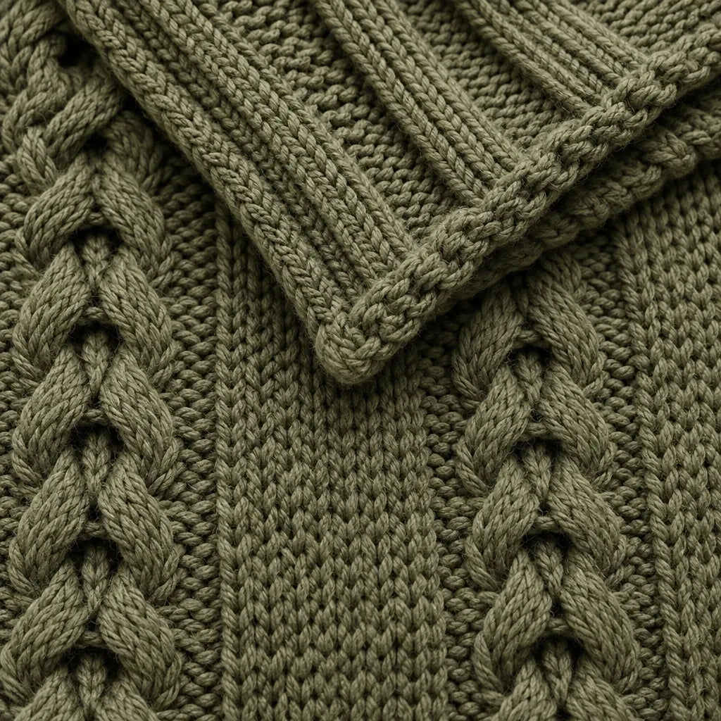 Throw Blanket - Chunky Cable Knit Throw - Army Green