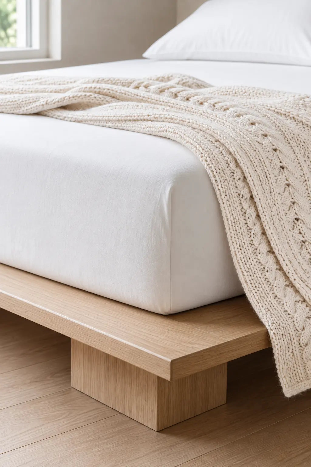 Throw Blanket - Chunky Cable Knit Throw - Beige White