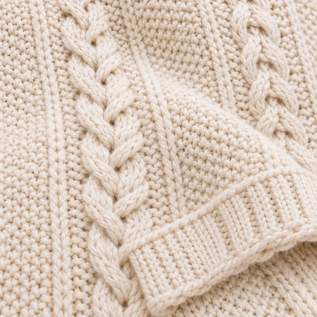 Throw Blanket - Chunky Cable Knit Throw - Beige White