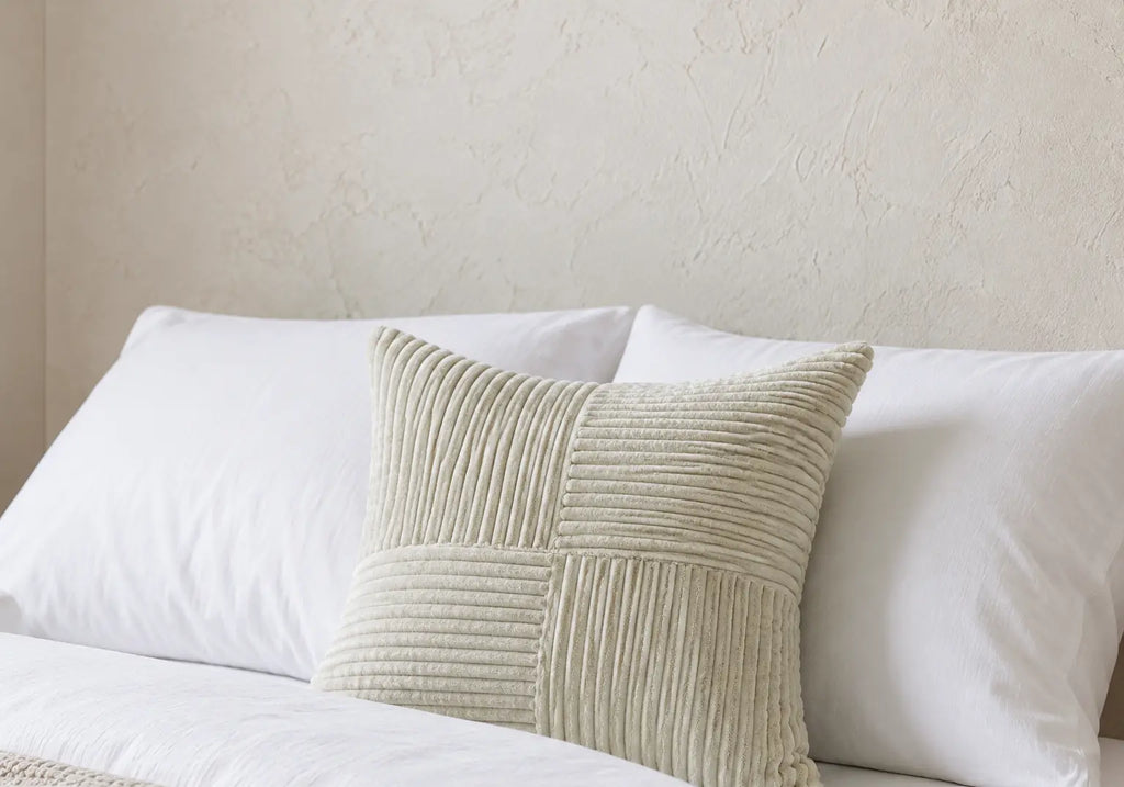 Throw Pillow Covers, Set of 2 - Corduroy Patchwork 18 x 18 in - Beige
