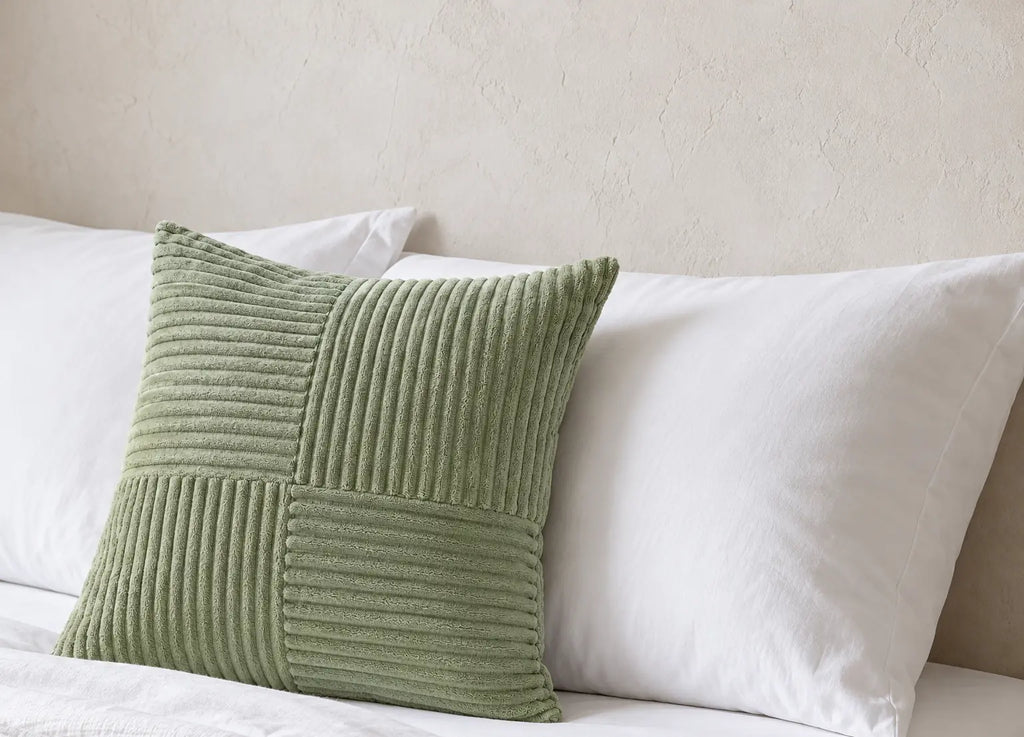Throw Pillow Covers, Set of 2 - Corduroy Patchwork 18 x 18 in - Green