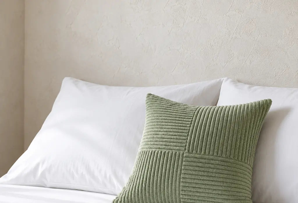 Throw Pillow Covers, Set of 2 - Corduroy Patchwork 18 x 18 in - Green