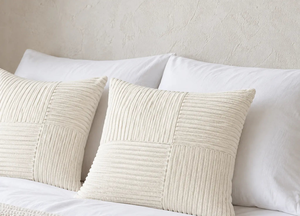 Throw Pillow Covers, Set of 2 - Corduroy Patchwork 18 x 18 in - White