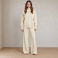 Women's Knit Set - Mock Neck Sweater & Wide Leg Pants - Apricot